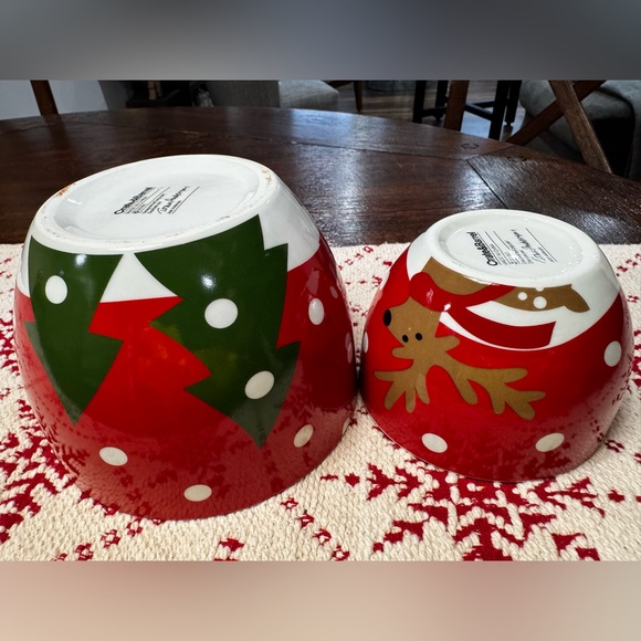 EUC Crate & Barrel Bowls  2018 - Set Of Two - Reindeer Christmas Tree Design - Picture 8 of 8